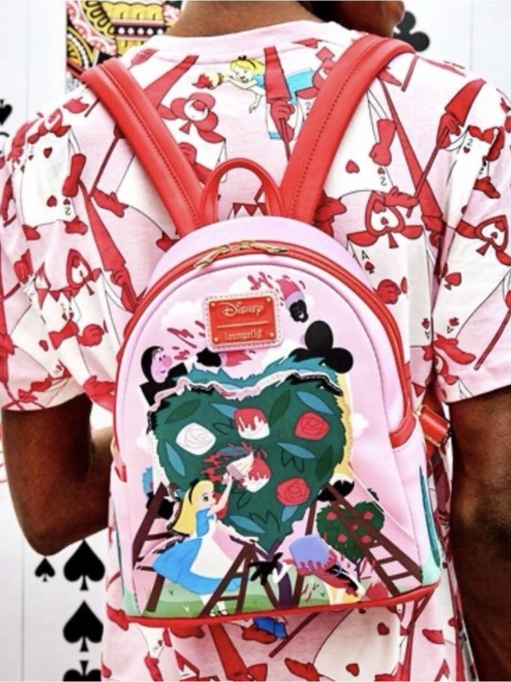 NEW Loungefly Disney ALICE in Wonderland Painting the Roses Red Pink Backpack - Picture 4 of 6